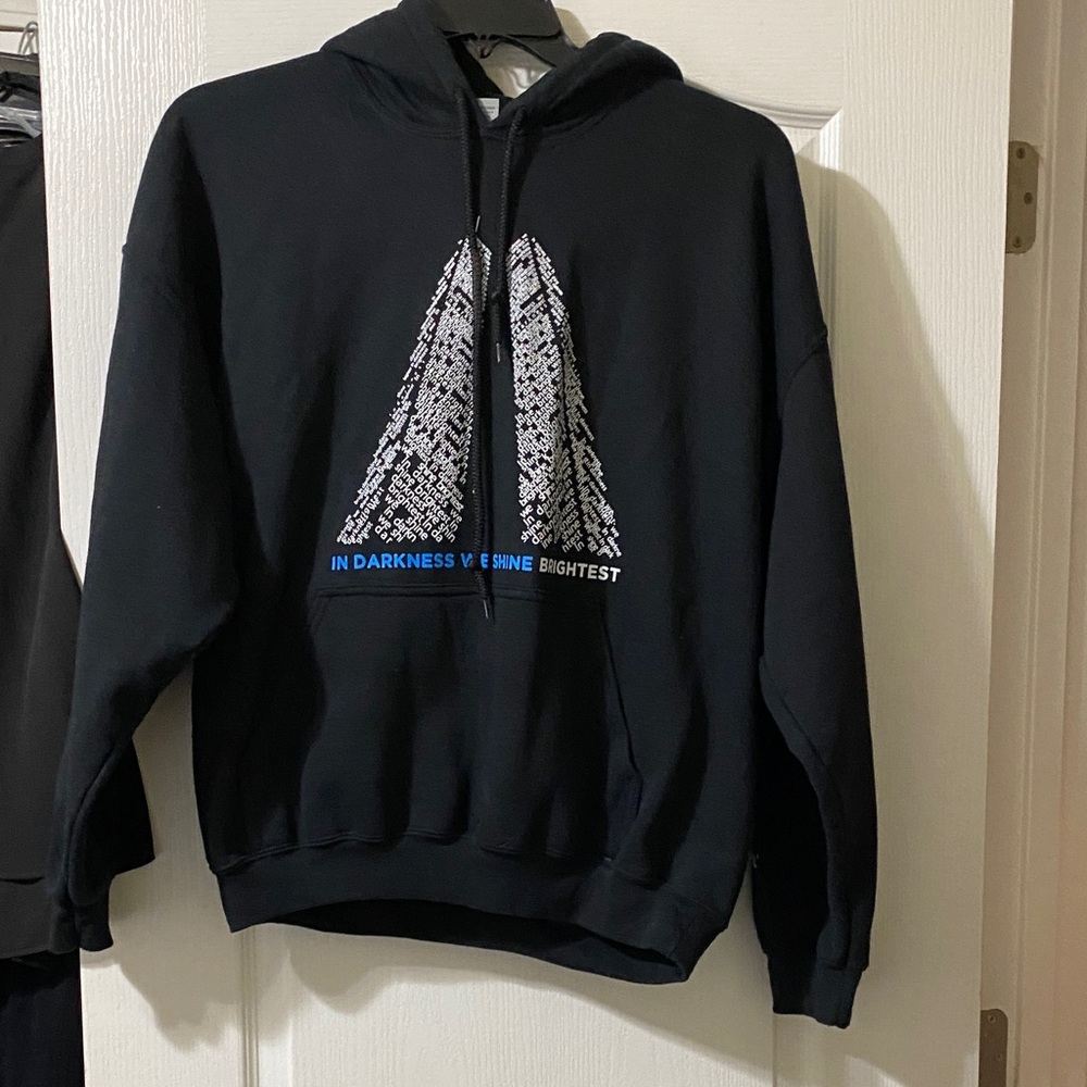 Black Graphic Hoodie with Blue Accents